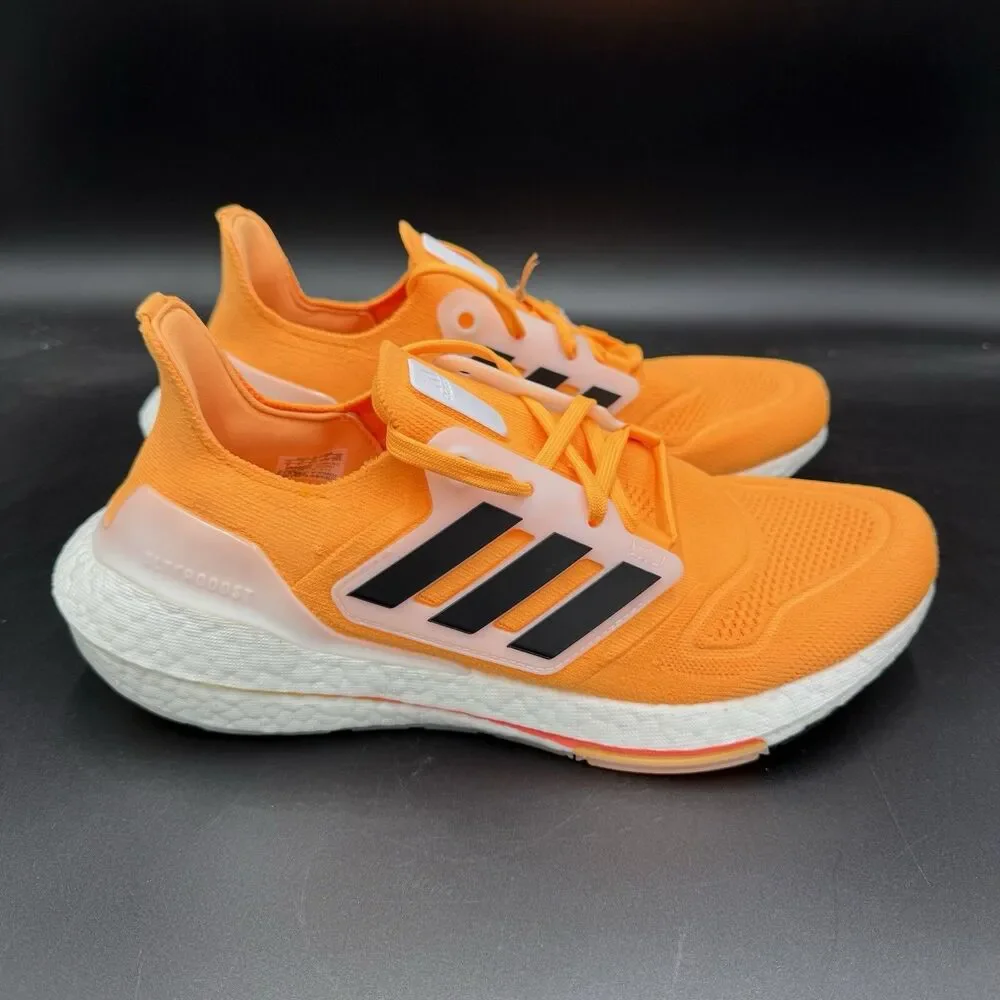 adidas UltraBoost 22 Running Shoes Flash Orange White Black HR1029 Men's Size 9